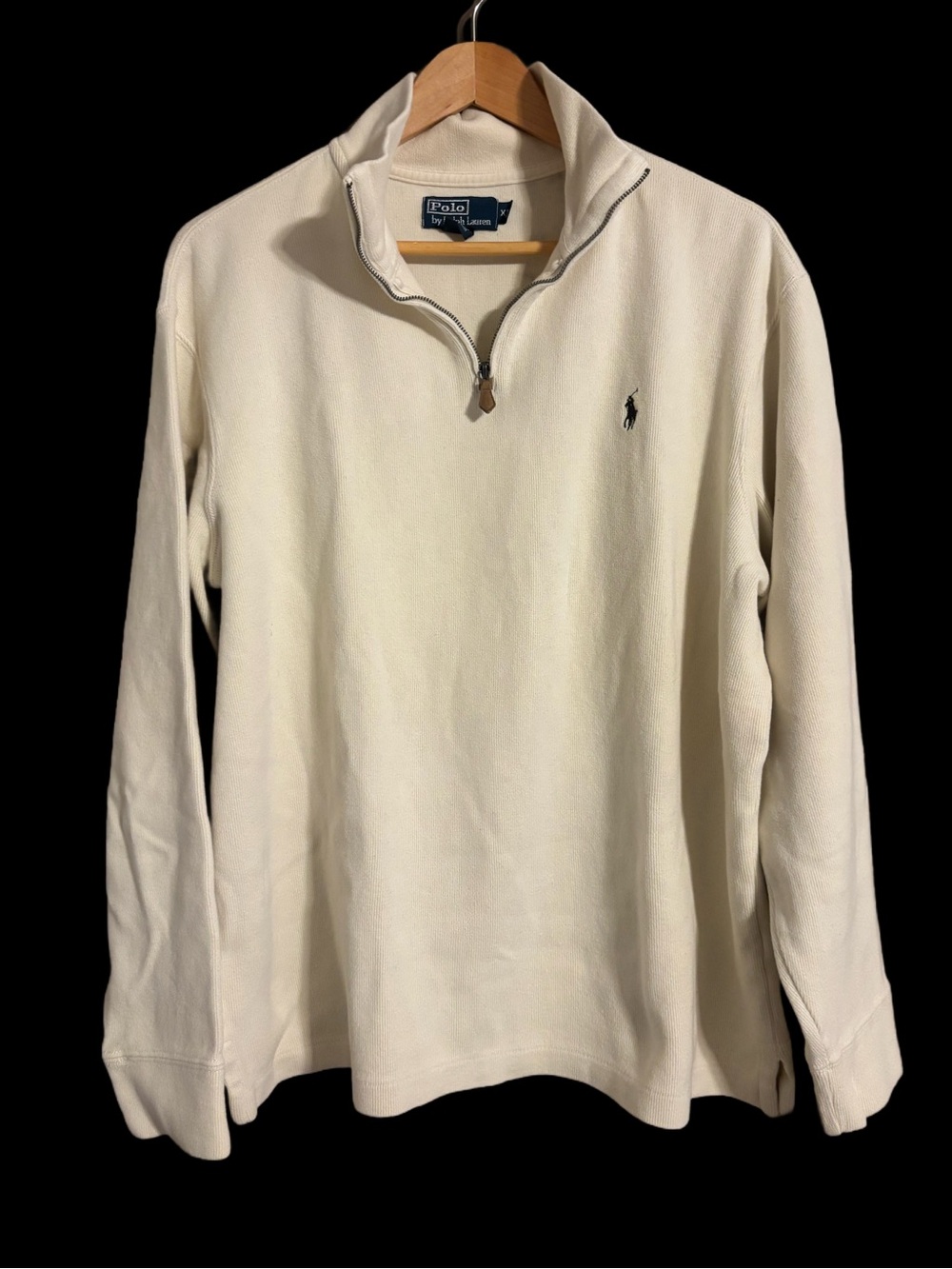 Ralph Lauren Polo Pony 1/4 Zip Cream Cotton Pullover Sweater Mock Neck Men's XL